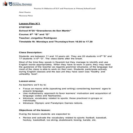 Lesson plan 1 - Sports and Hobbies