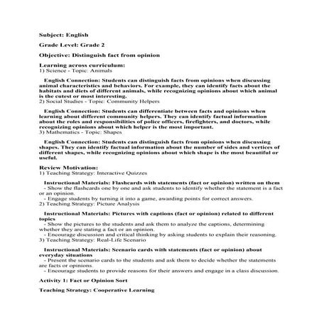 Detailed Lesson Plan in Fact and Opinion | DOCX