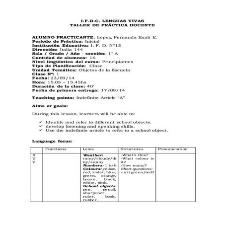 Lesson plan 1   Kindergarten Level