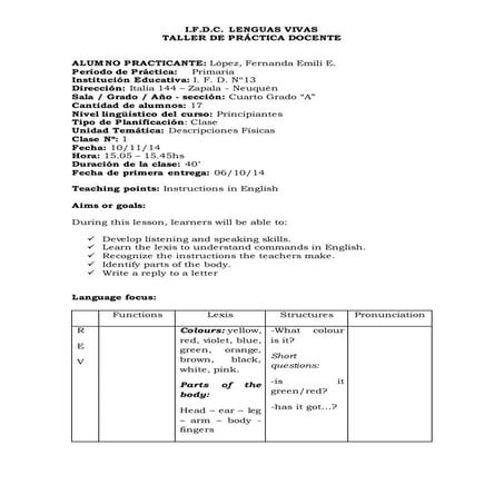 Lesson plan 1   Primary Level