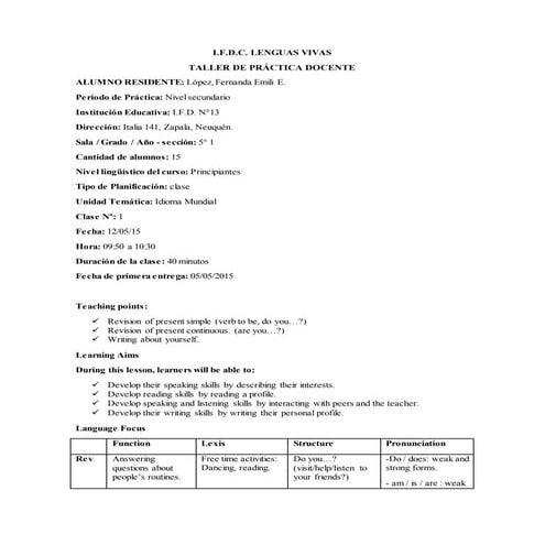 Lesson plan 1 Secondary Level | PDF