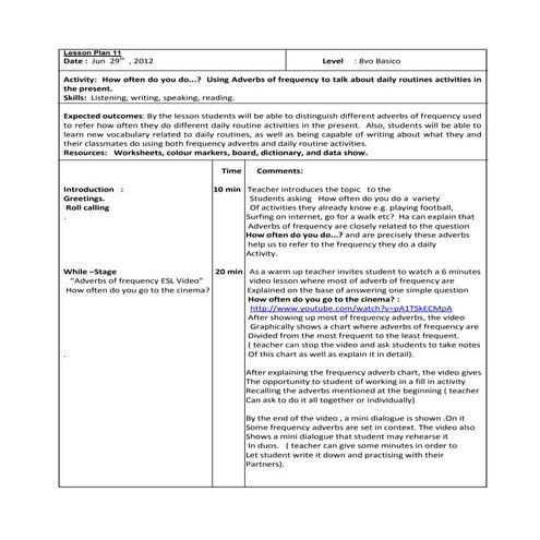 Lesson plan  11  octavo basico  adverbs of frequency