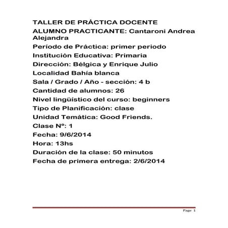 Lesson plan 1 primaria,