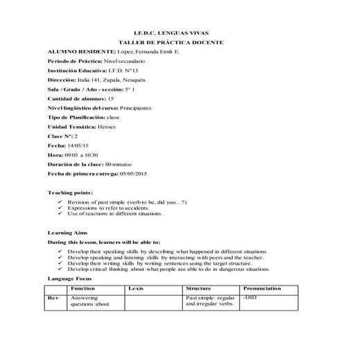 Lesson plan 2  Secondary Level