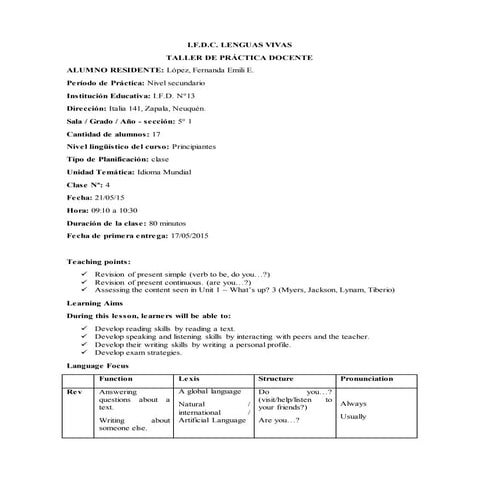 Lesson plan 4  Secondary Level