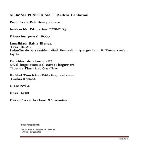 Lesson plan 4 primaria