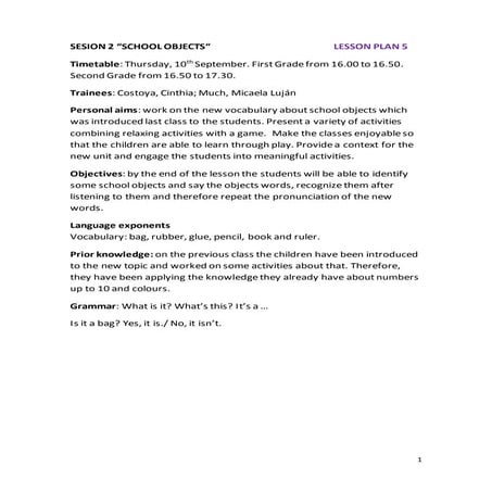 Session 2 "School Objects"