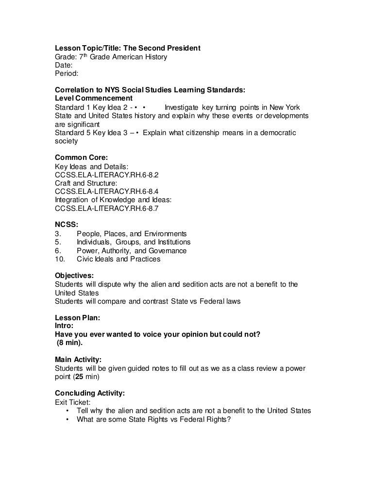 Lesson plan 5 second president complete