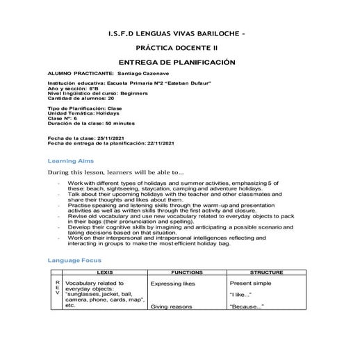 Lesson plan 6   práctica docente II - santiago cazenave