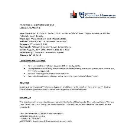 Lesson plan n° 6 Barbieri - Matta