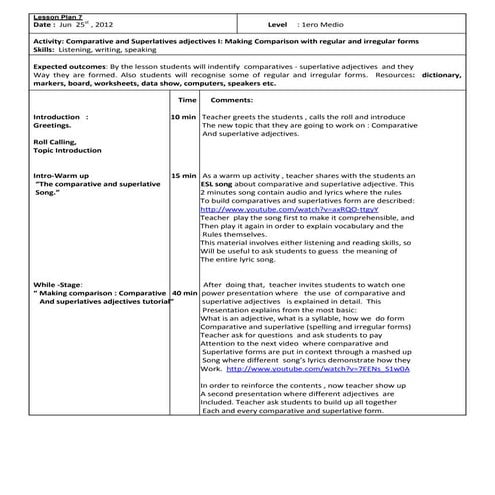 Lesson plan  7 comparative and superlatives  1ero medio