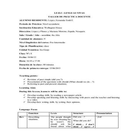 Lesson plan 8  Secondary Level