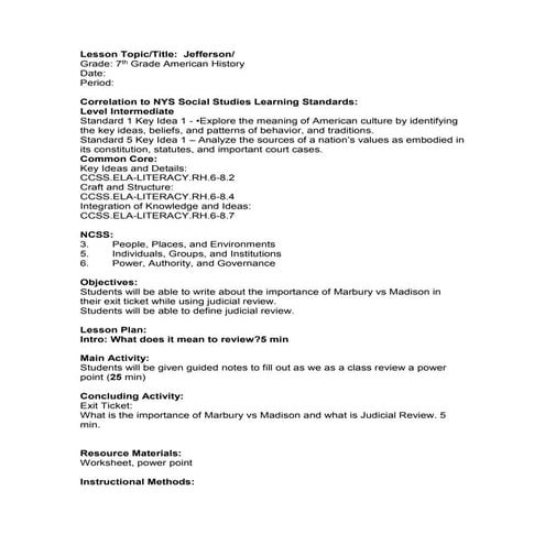 Lesson plan 8 jefferson and marshall