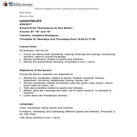 Lesson plan 9 - Sports and Hobbies