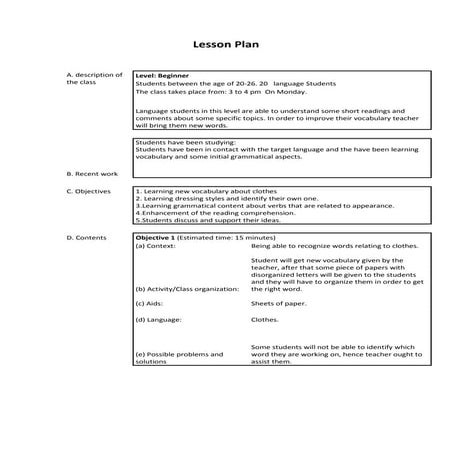 Lesson plan adv class | PDF