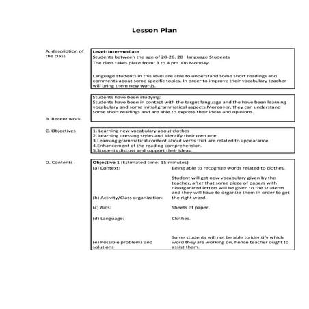 Lesson plan adv class | PDF