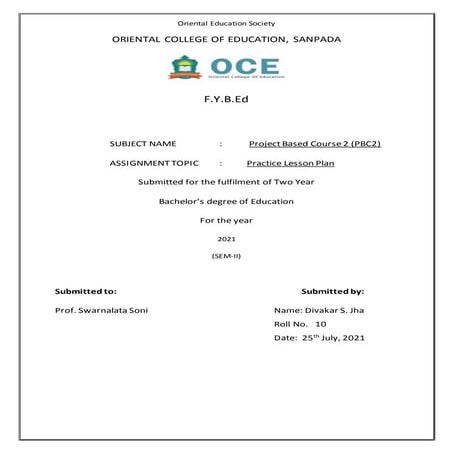 Lesson Plan for First pedagogy 