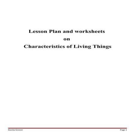 Lesson Plan and Worksheets on Characteristics of Living Lhings