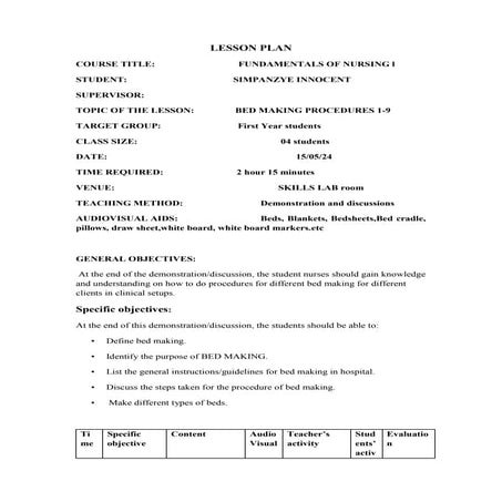 LESSON PLAN(Bed Making) by Dr innocent SIMPANZYE.docx