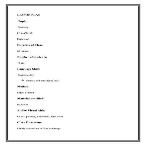 Lesson plan FOR speaking skills 