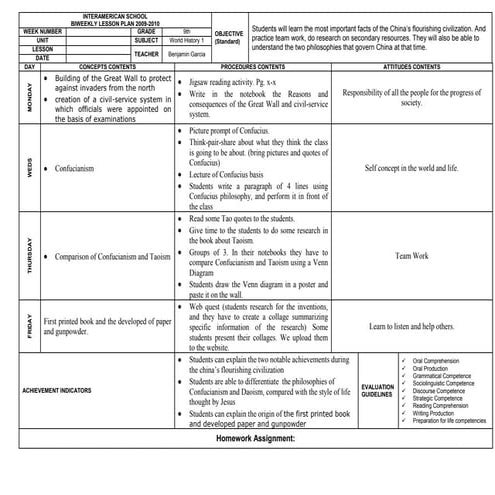Lesson PLan China Flourishig Civilization