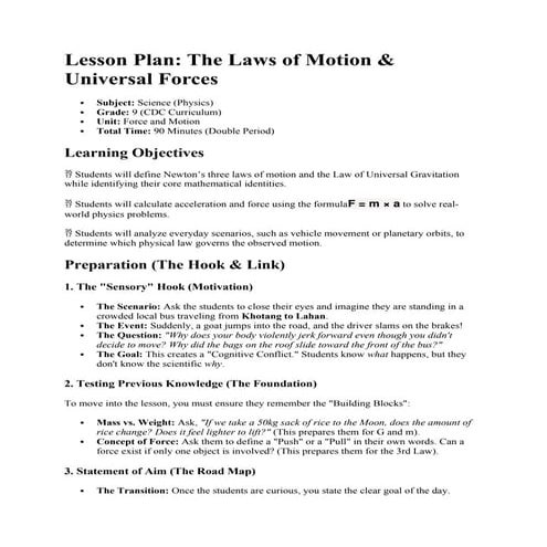 Lesson plan - Newton's first law of motion | PPT