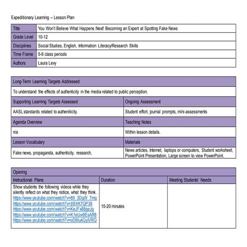 Fake News Lesson Plan