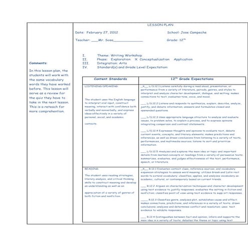 Lesson plan february 27, 2012