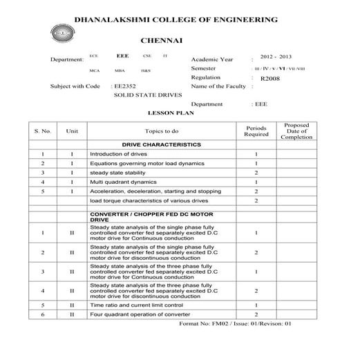 Lesson plan for ee2352