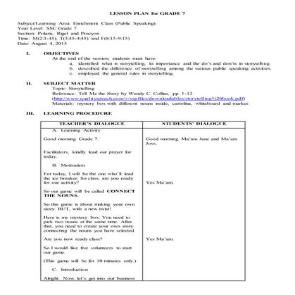 STORYTELLING Lesson Plan