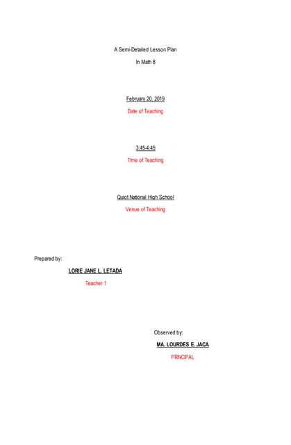Semi-detailed Lesson Plan in Probabilty