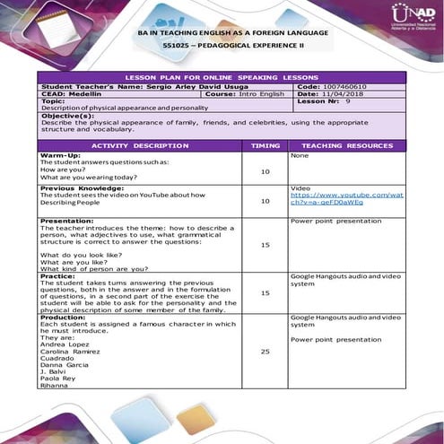 Lesson plan format second week | DOCX