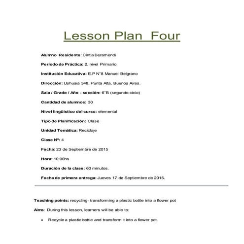 Lesson plan  four