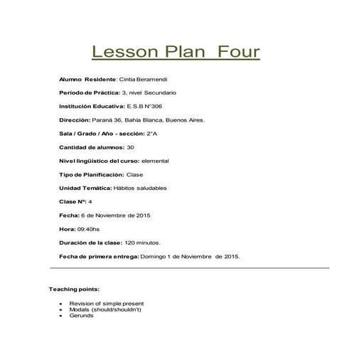 Lesson plan  four