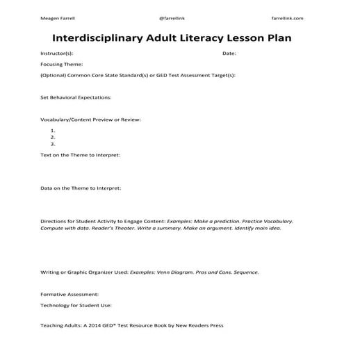 2014 GED Test Lesson Plan Template & Sample: Education Pays