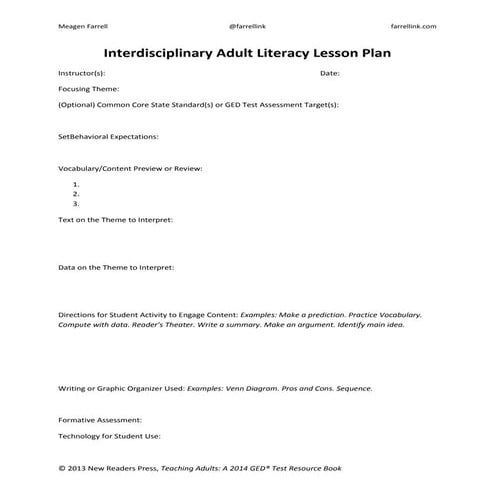 Lesson Plan Handout and Template: Education Pays
