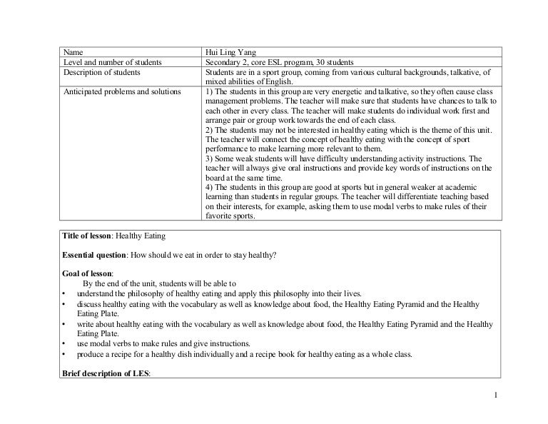 Lesson plan healthy eathing