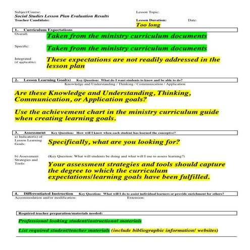 Lesson plan helpful hints