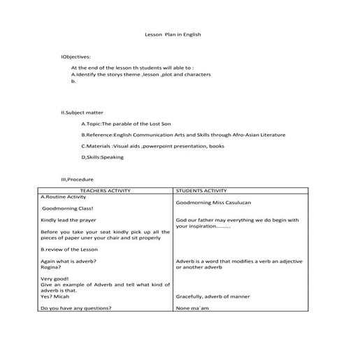 Lesson  plan in english