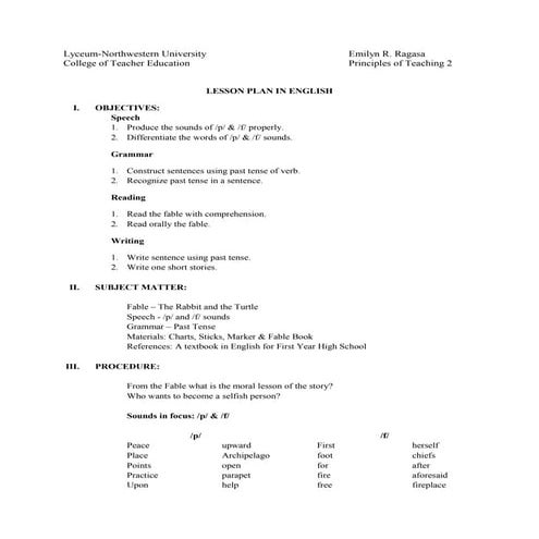 Lesson plan in english