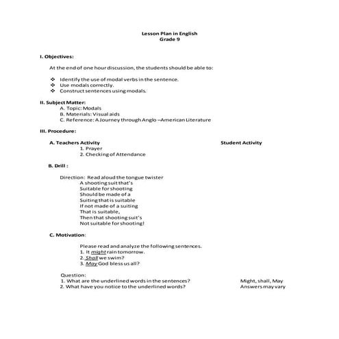 Lesson plan in english