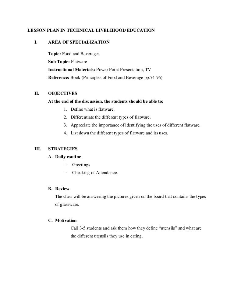 Lesson Plan in Technical Livelihood Education (TLE) Lesson Plan in Technical Livelihood Education (TLE)