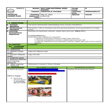Lesson plan in  Grade 8 Mathematics Probability Q4W6.docx