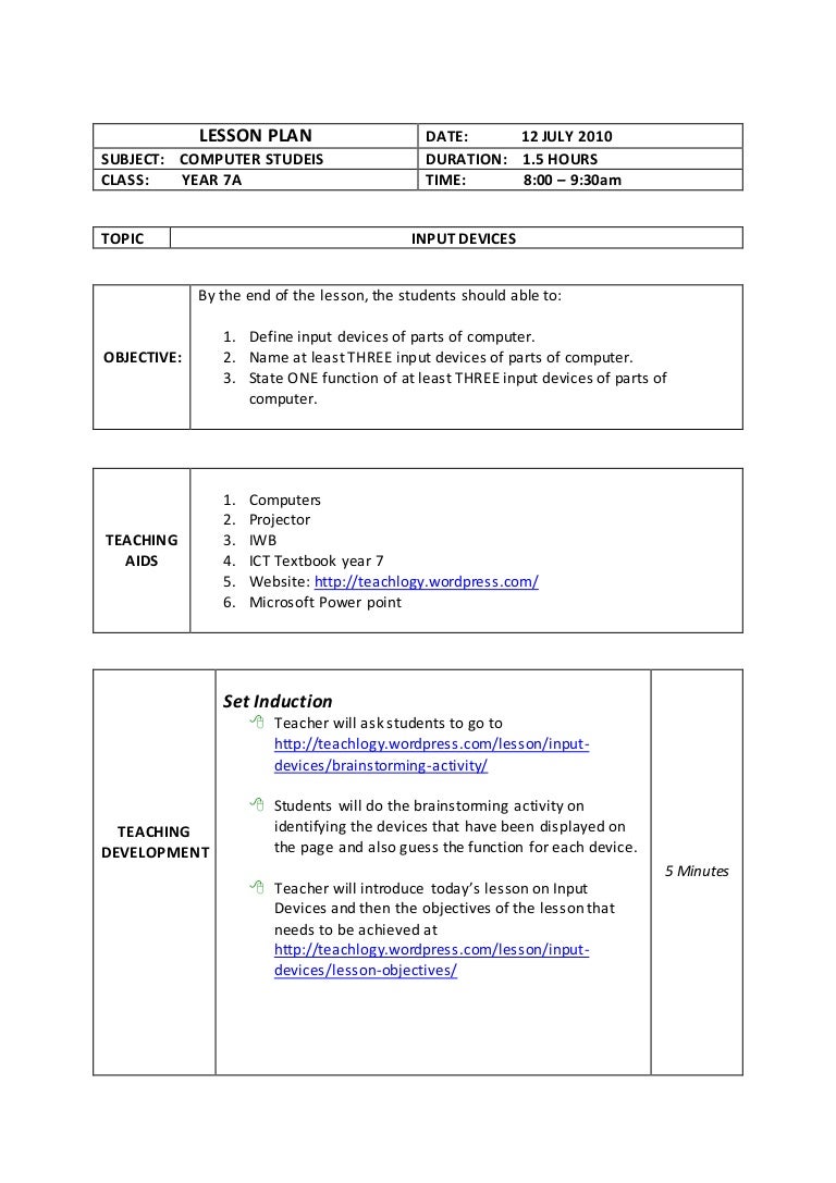 Lesson plan input devices
