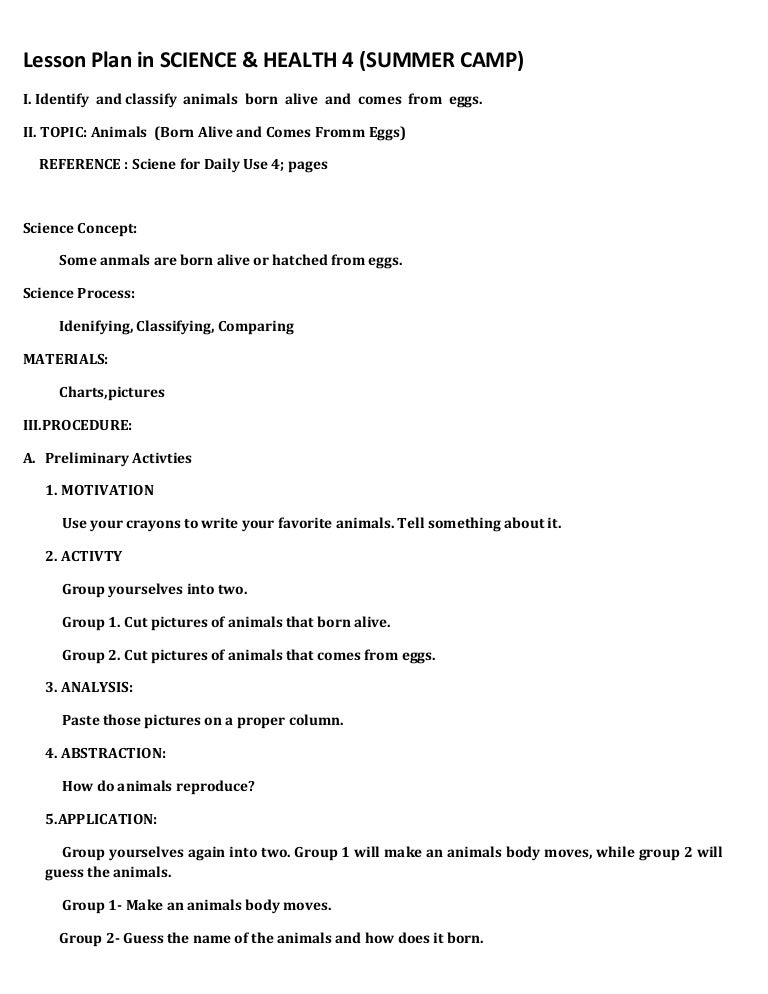 Lesson plan in science