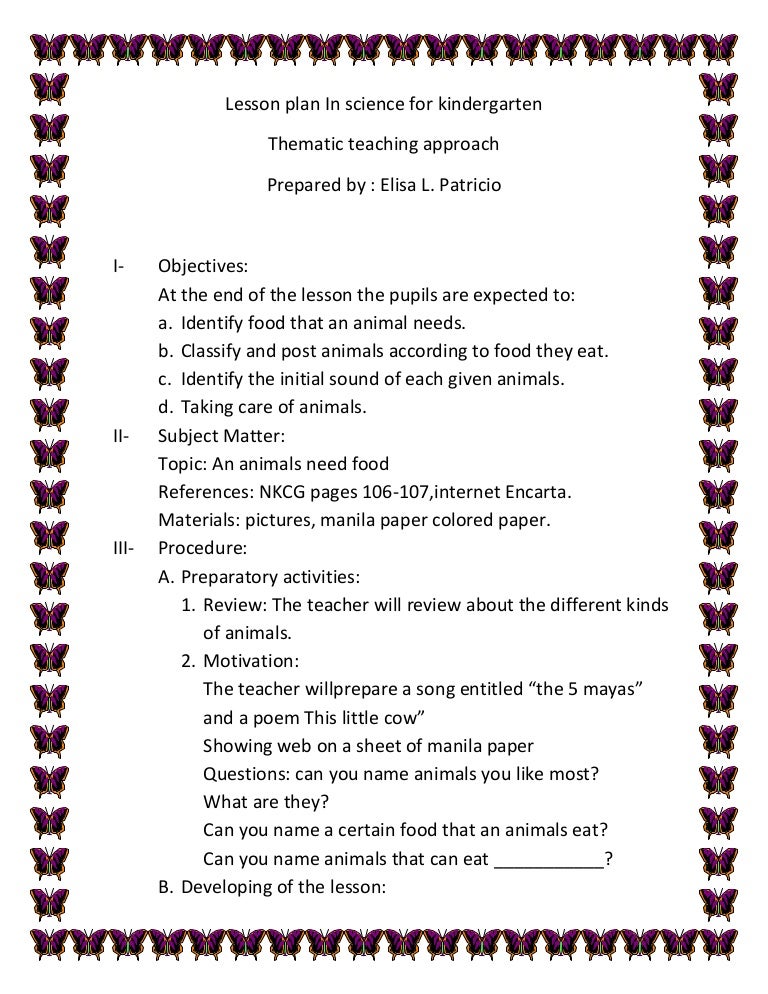 Lesson plan in science for kindergarten patricio