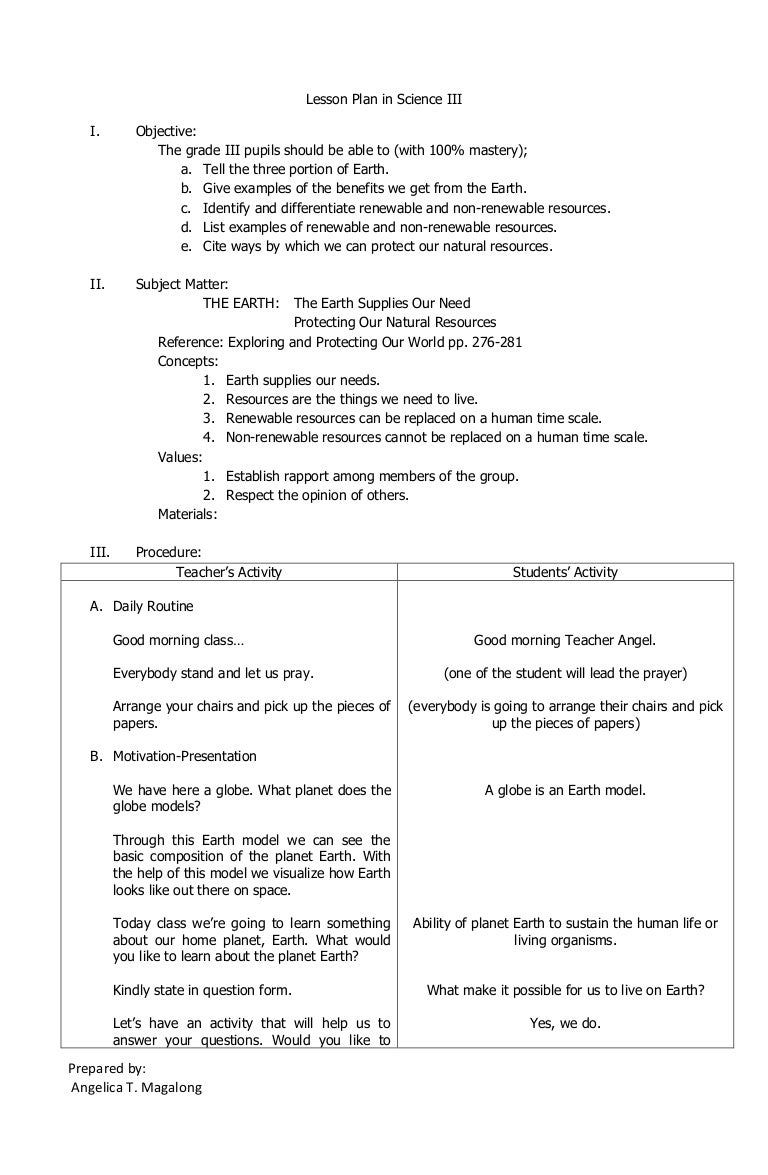 Lesson plan in science iii