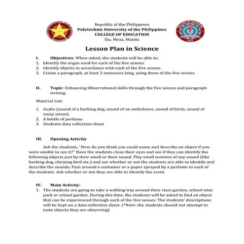 Lesson plan in science (unfinished)