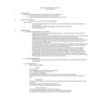 Lesson plan for intonation