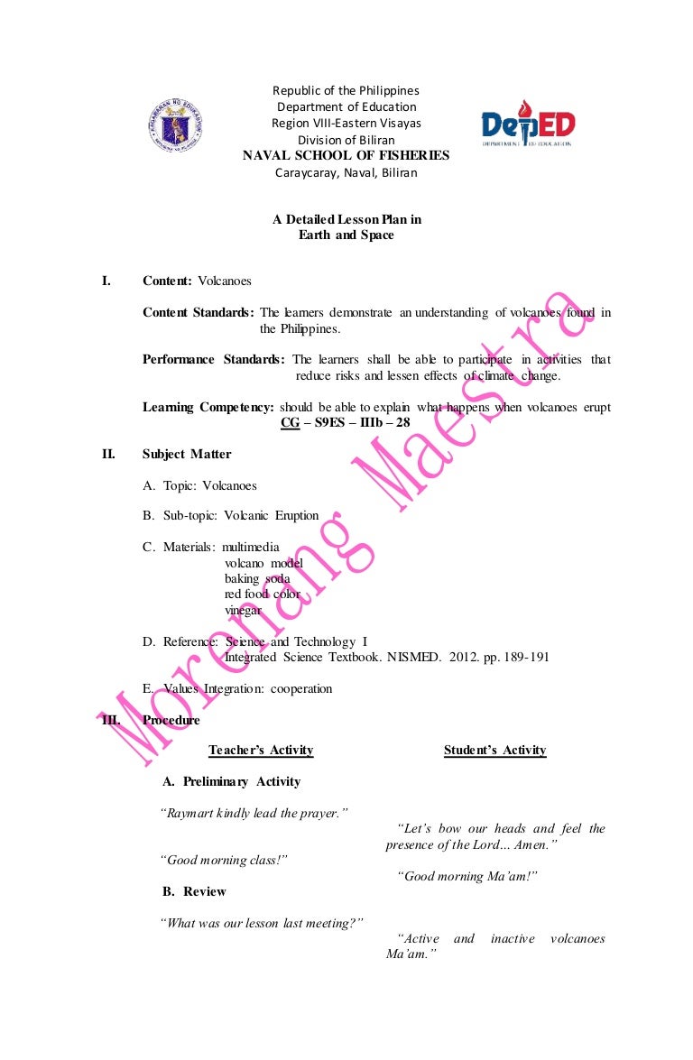 Sample Detailed Lesson Plan In Physical Science Junior High Sample Detailed Lesson Plan In Physical Science Junior High